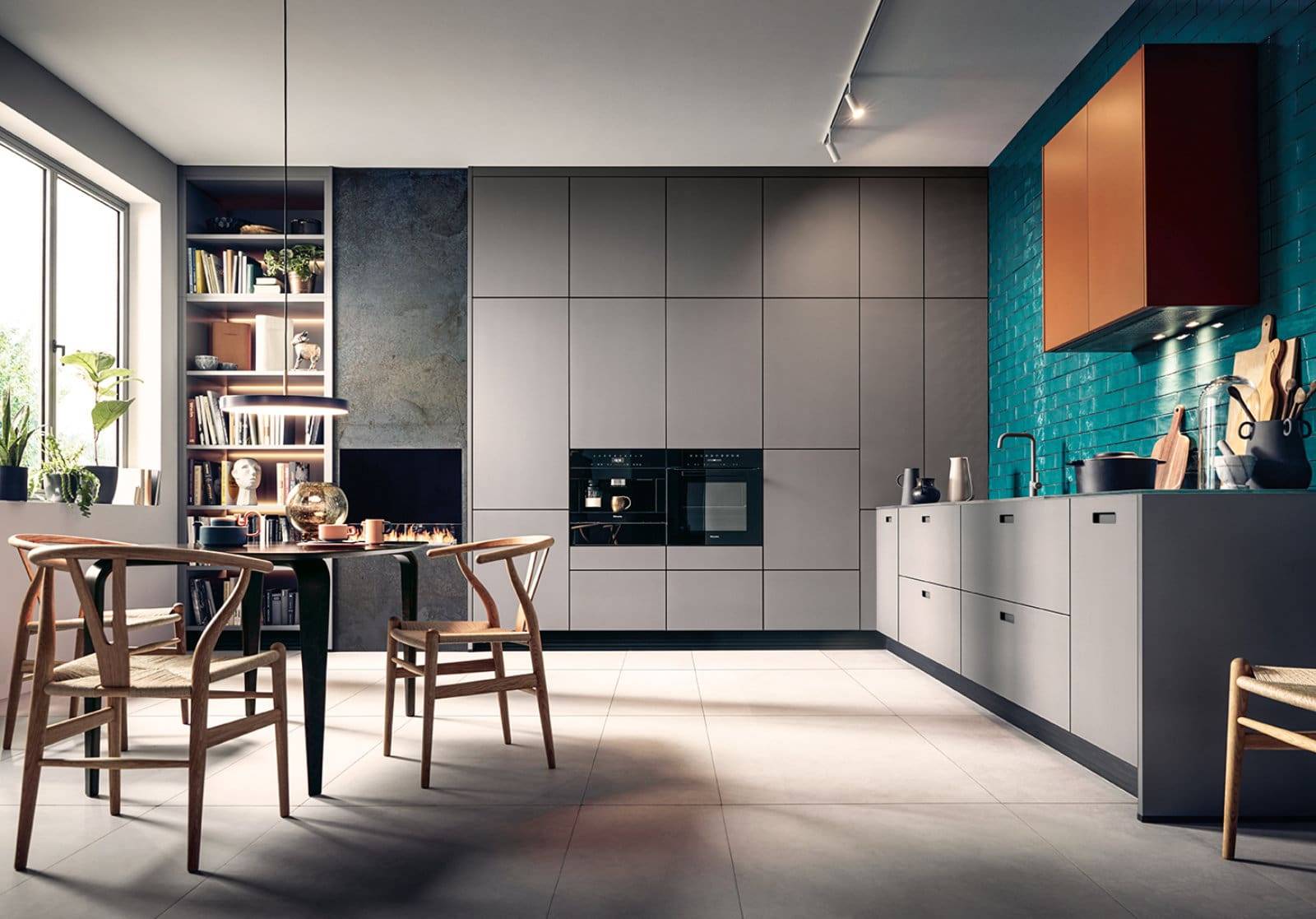 Next125 Modern Matt Grey Handleless Open Plan L Shaped Kitchen | Lead Wolf, Gotham