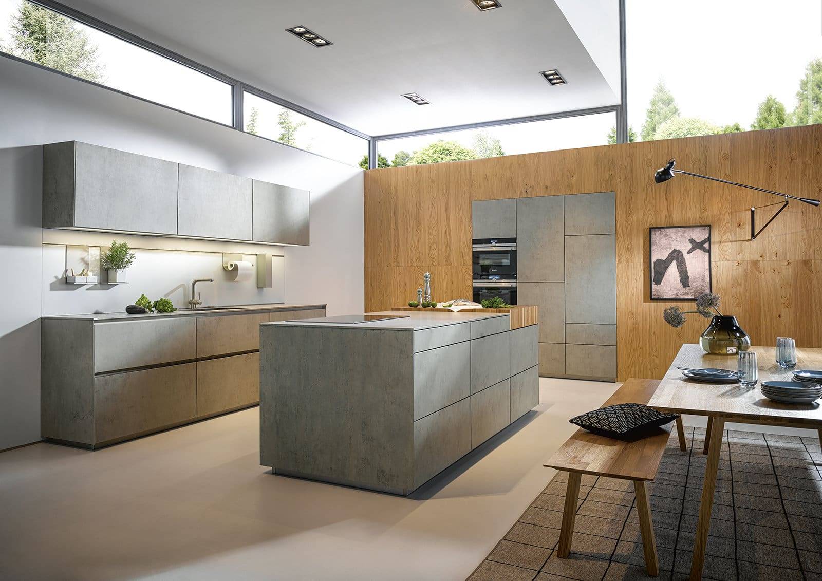 Next125 Grey Concrete Handleless L Shaped Kitchen With Island | Lead Wolf, Gotham