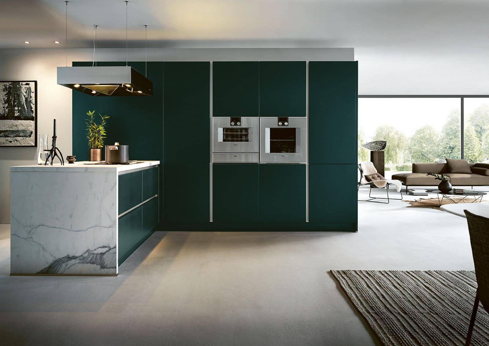 Next125 Matt Green Marble L Shaped Kitchen | Lead Wolf, Gotham