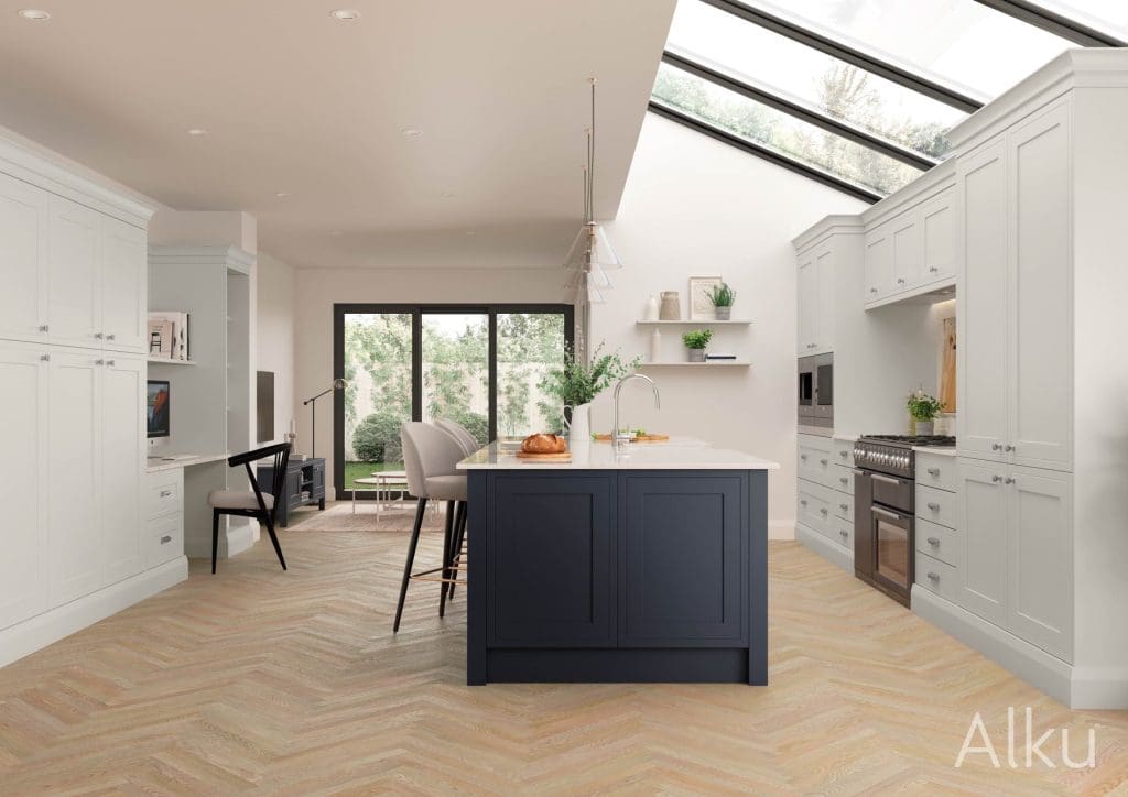 Alku Light Shaker Kitchen With Dark Island | 3 Rooms Design, Congleton